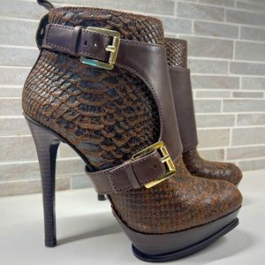 MICHAEL Michael Kors Booties, Brown and Black Embossed Python - Gold Hardware